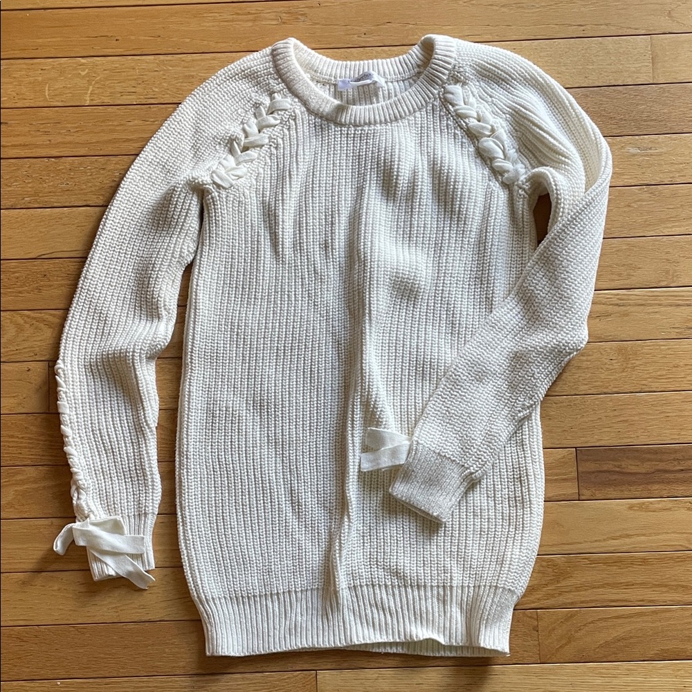 Motherhood Maternity Cream Sweater with Braided Accents